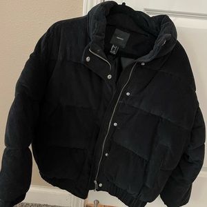Black corduroy puffer jacket. Only worn once!!! Perfect condition!